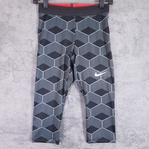 NIKE Pro Elite Track & Field 3/4‎ Tights Pants Womens LARGE Black Grey Red USA